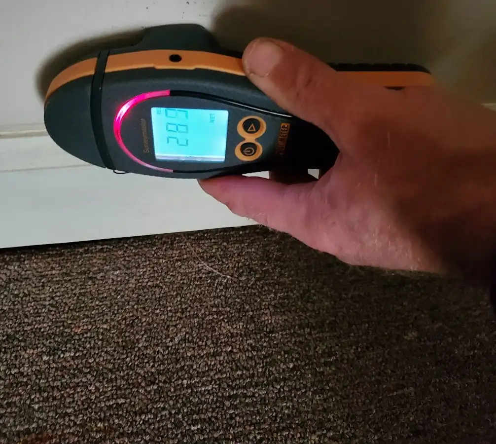 Moisture detection at baseboard during Burst Pipe Cleanup in Clover Creek
